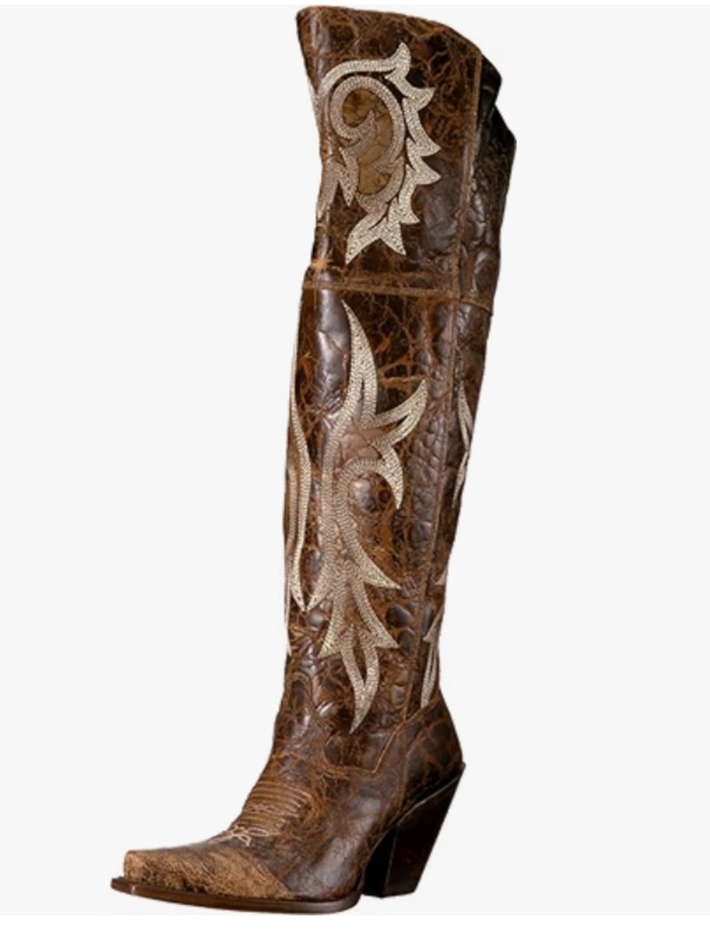 Dan Post Brown Leather Over-the-Knee Embroidered Snip Toe Boots